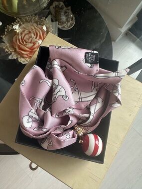 Miu Miu Pink Silk Scarf with Red & White Charm